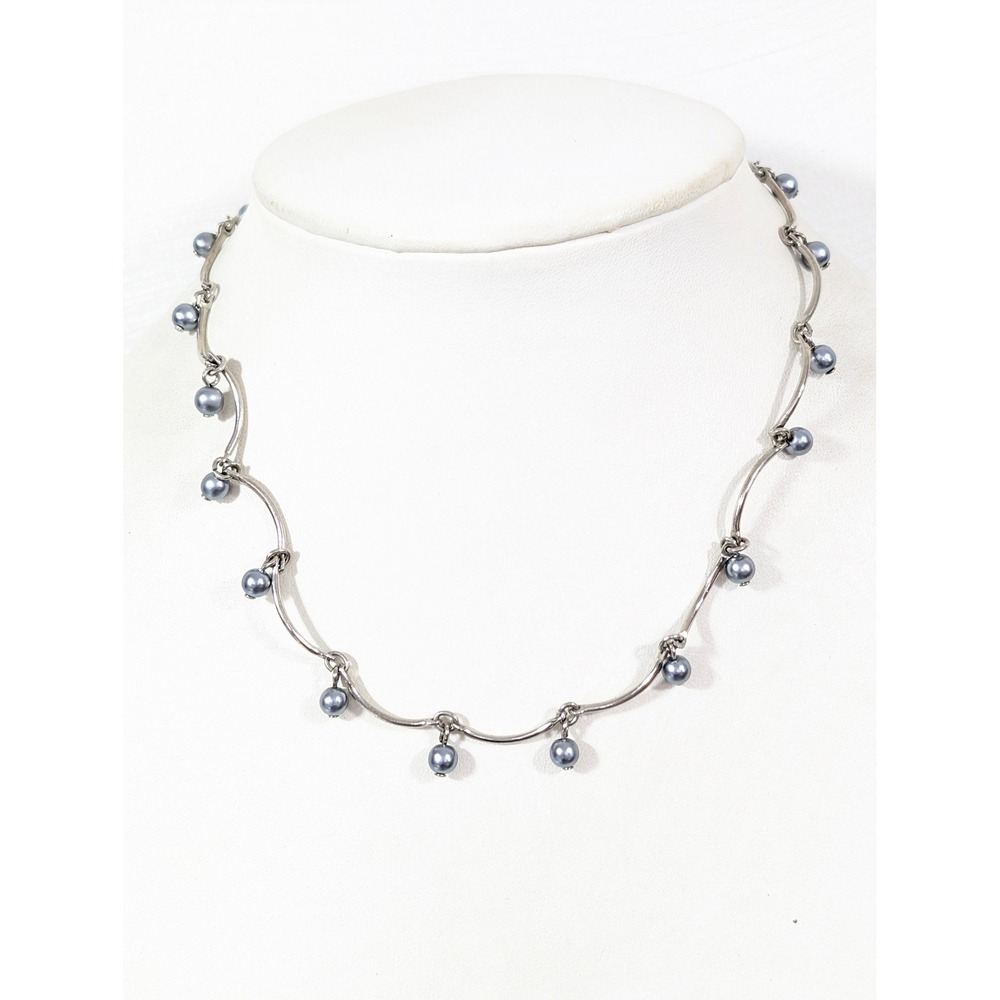 Avon Silver Tone Station Necklace Dangling‎ Bead Drops Minimalist 18"